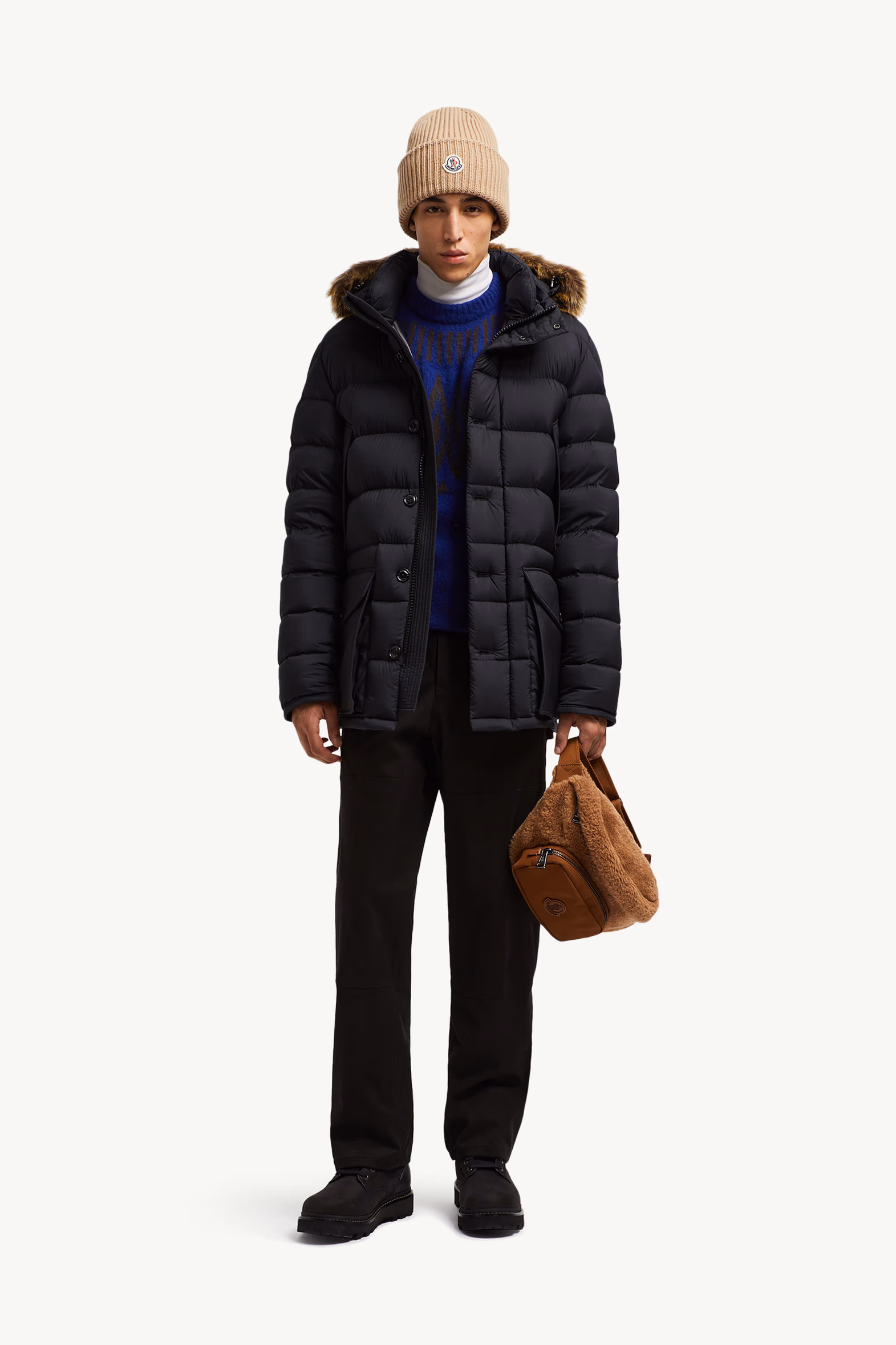 Clunye Hooded Mid-Length Down Jacket Men Black Moncler 0